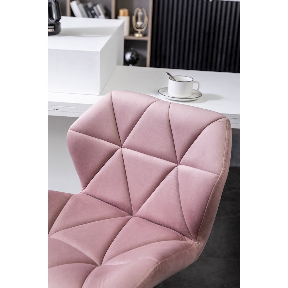 Breni Velvet Diamond Tufted Swivel Adjustable Height Barstool, Set of 2, Mauve