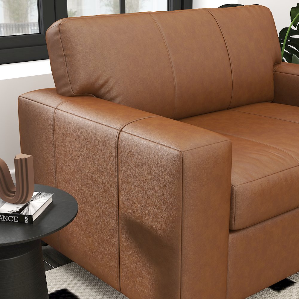 Sakan Leather Upholstered Cutler Lounge Chair, Caramel