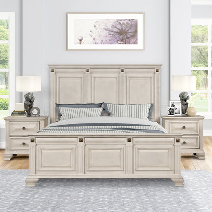 Renova 3-Piece Distressed Parchment Bedroom Set, King Bed with 2 Nightstands