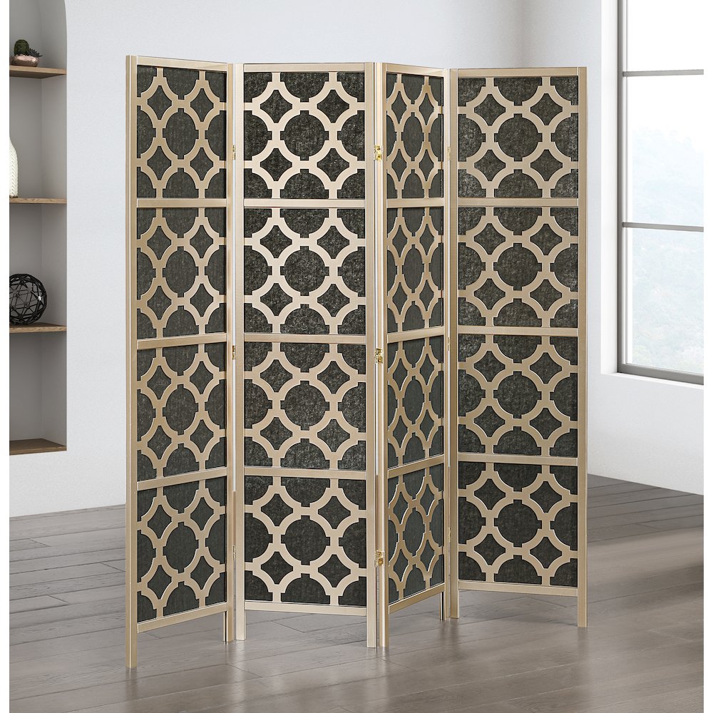 4-Panel Room Divider, Decorative Folding Freestanding Privacy Screen, Gold