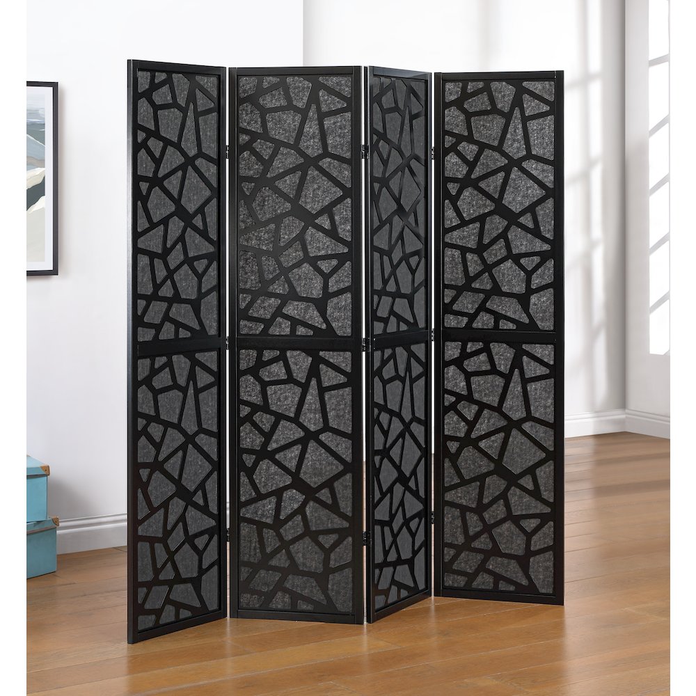Aurra 4-Panel Wood Room Divider, Folding Portable Partition Screen, Black