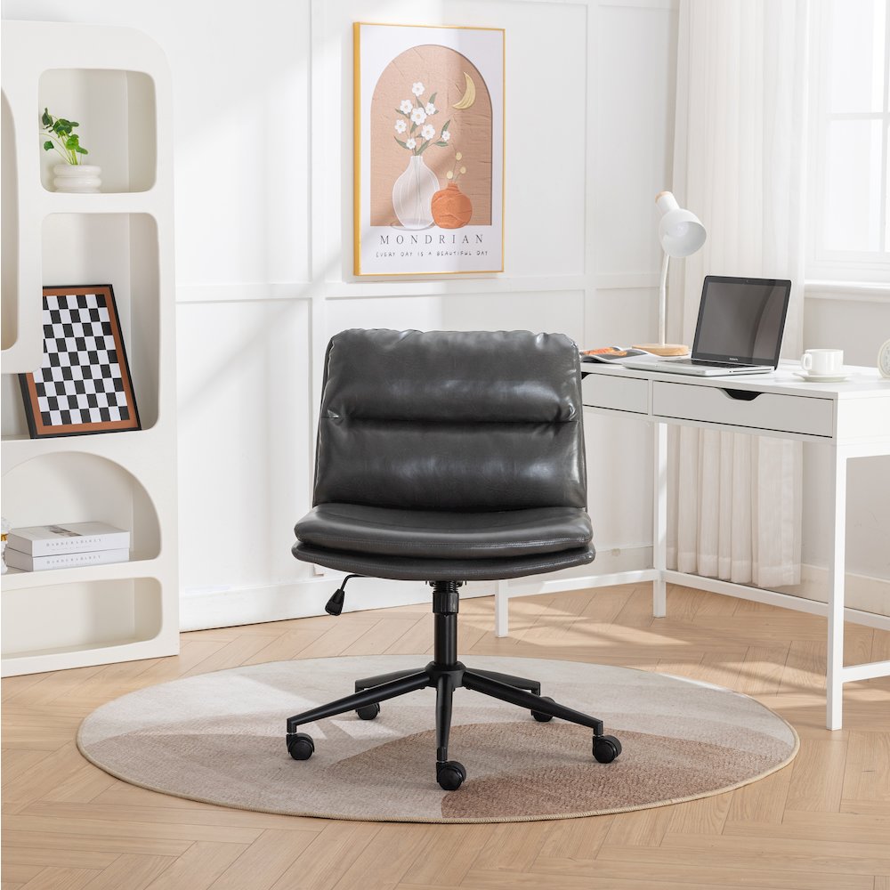 Bizerte Adjustable Swivel Criss Cross, Wide Seat Office or Vanity Chair, Gray