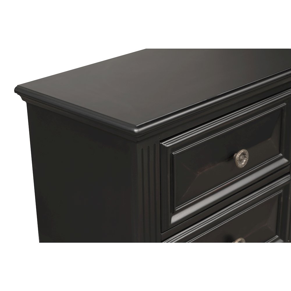 Vintage Black Wood Bedroom Set, Queen Panel Bed, Dresser, Mirror, Nightstand