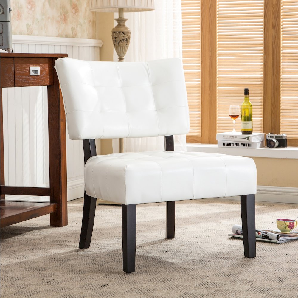 Movile Blended Leather Tufted Accent Chair with Oversized Seating, Ivory
