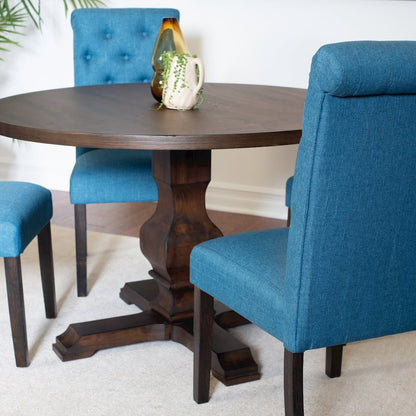 Kerbau 5-Pc Dining Set, Pedestal Round Table with 4 Stylish Chairs, Blue