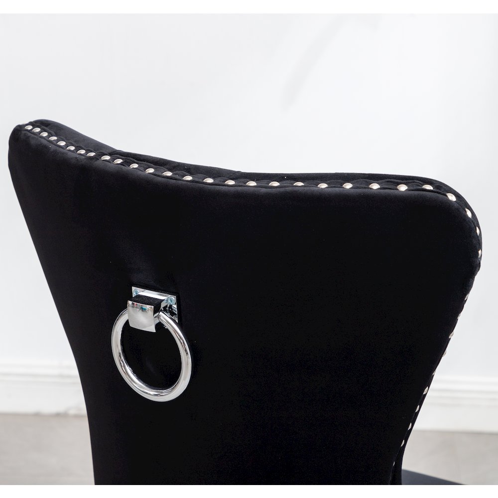 Montura Contemporary Tufted Velvet Chair with Nailhead Trim, Set of 2, Black