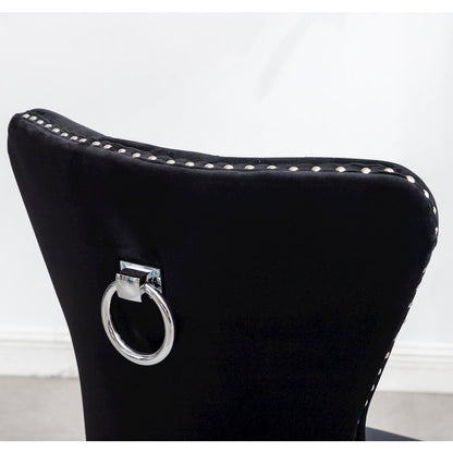 Montura Contemporary Tufted Velvet Chair with Nailhead Trim, Set of 2, Black