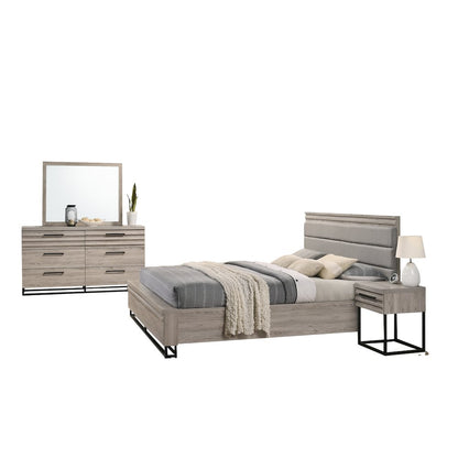 Panel Bed, Dresser, Mirror, and Nightstand, Weathered Gray, King