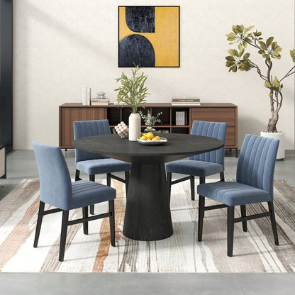 Butler 5-Piece Round Dining Set, Pedestal Dining Table with 4 Side Chairs, Blue