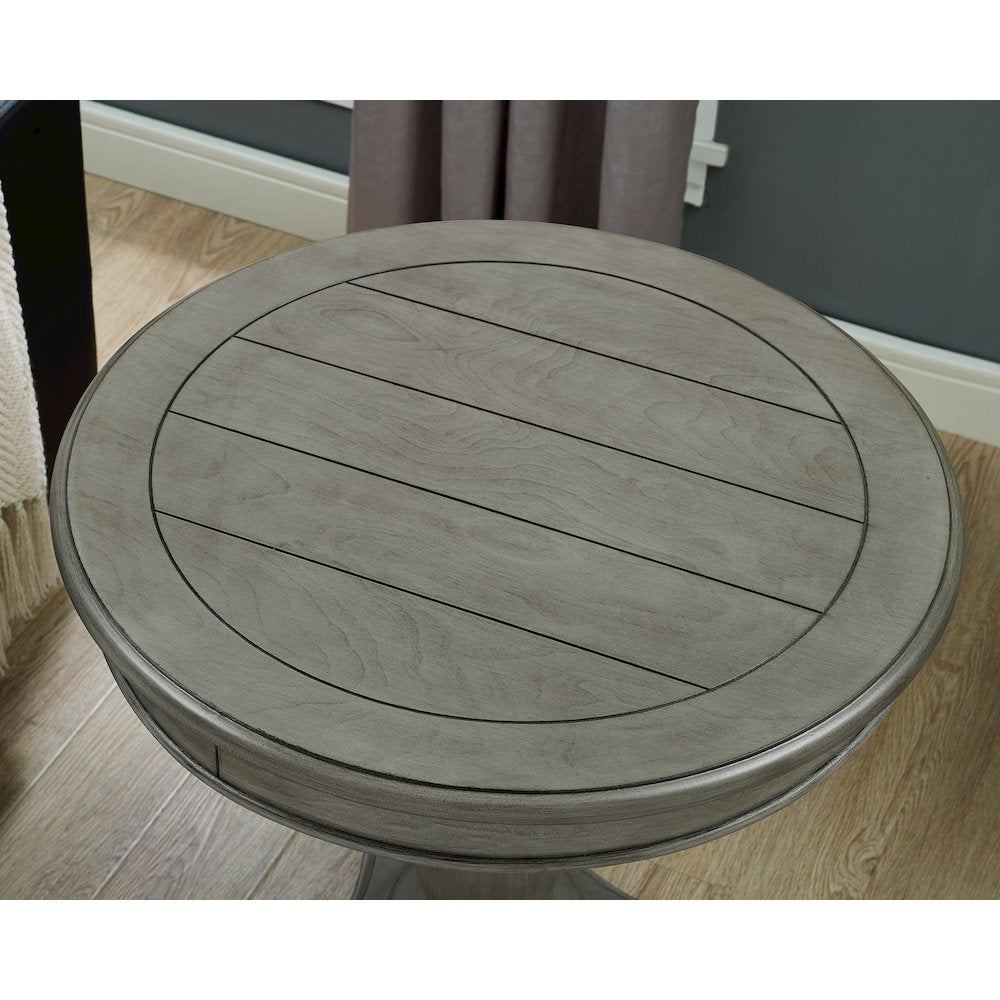 Rene Round Wood Pedestal Side Table, Gray