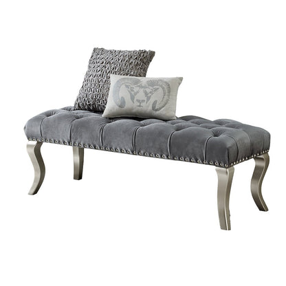 Decor Maxem Tufted Fabric Upholstered Seat with Nailhead Trim Bench, Gray