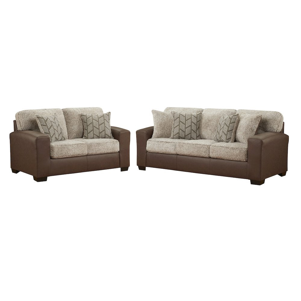 Marvella 2-Piece Living Room Sofa and Loveseat Set, Chocolate Faux Leather