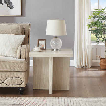 Cavira Modern Faux Marble Living Room Side Table, Beige