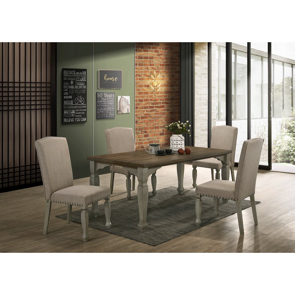 Breda Antique Gray and Dark Oak Finished Wood Dining Set, Table with Four Chairs