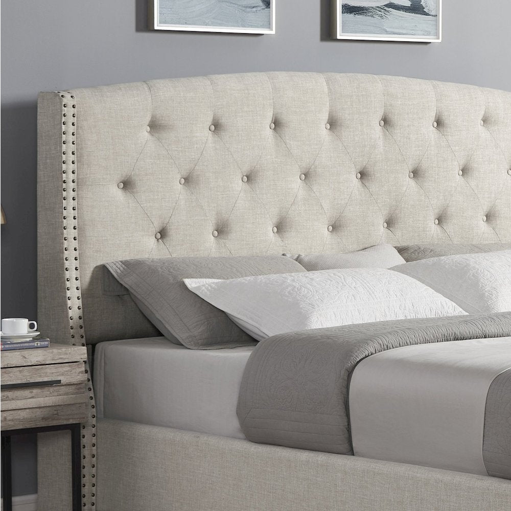 3-Piece Upholstered Bedroom Set, Tufted Wingback Bed, 2White Nightstands, King