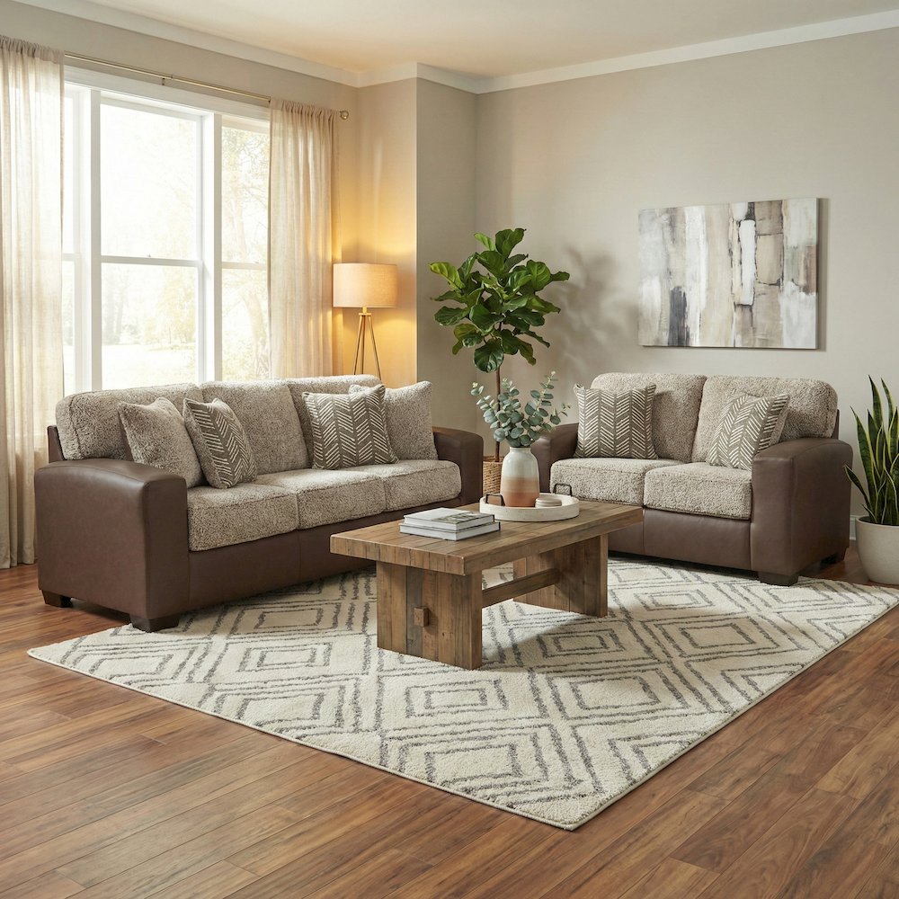 Marvella 2-Piece Living Room Sofa and Loveseat Set, Chocolate Faux Leather