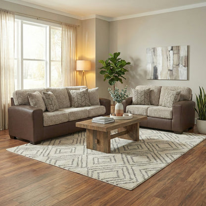 Marvella 2-Piece Living Room Sofa and Loveseat Set, Chocolate Faux Leather