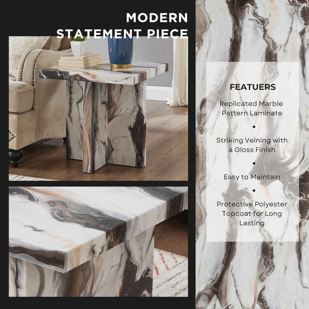 Cavira 3-Piece Faux Marble Coffee Table Set, Table and Two Side Tables,Off-white