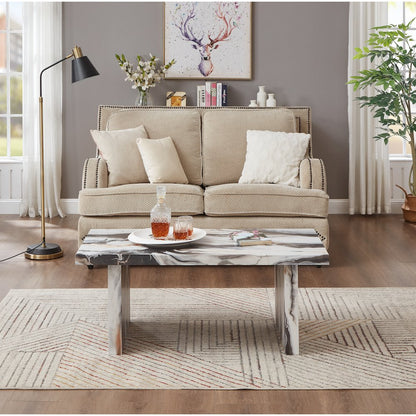 Cavira Modern Faux Marble Living Room Coffee Table, Off-white
