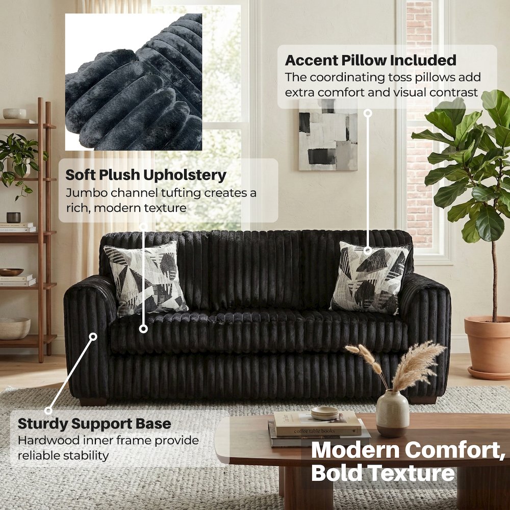 Nolan 2-Piece Living Room Set, Sofa and Loveseat, Lush Black