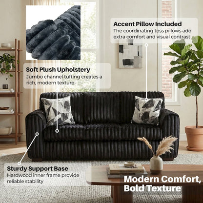 Nolan 2-Piece Living Room Set, Sofa and Loveseat, Lush Black