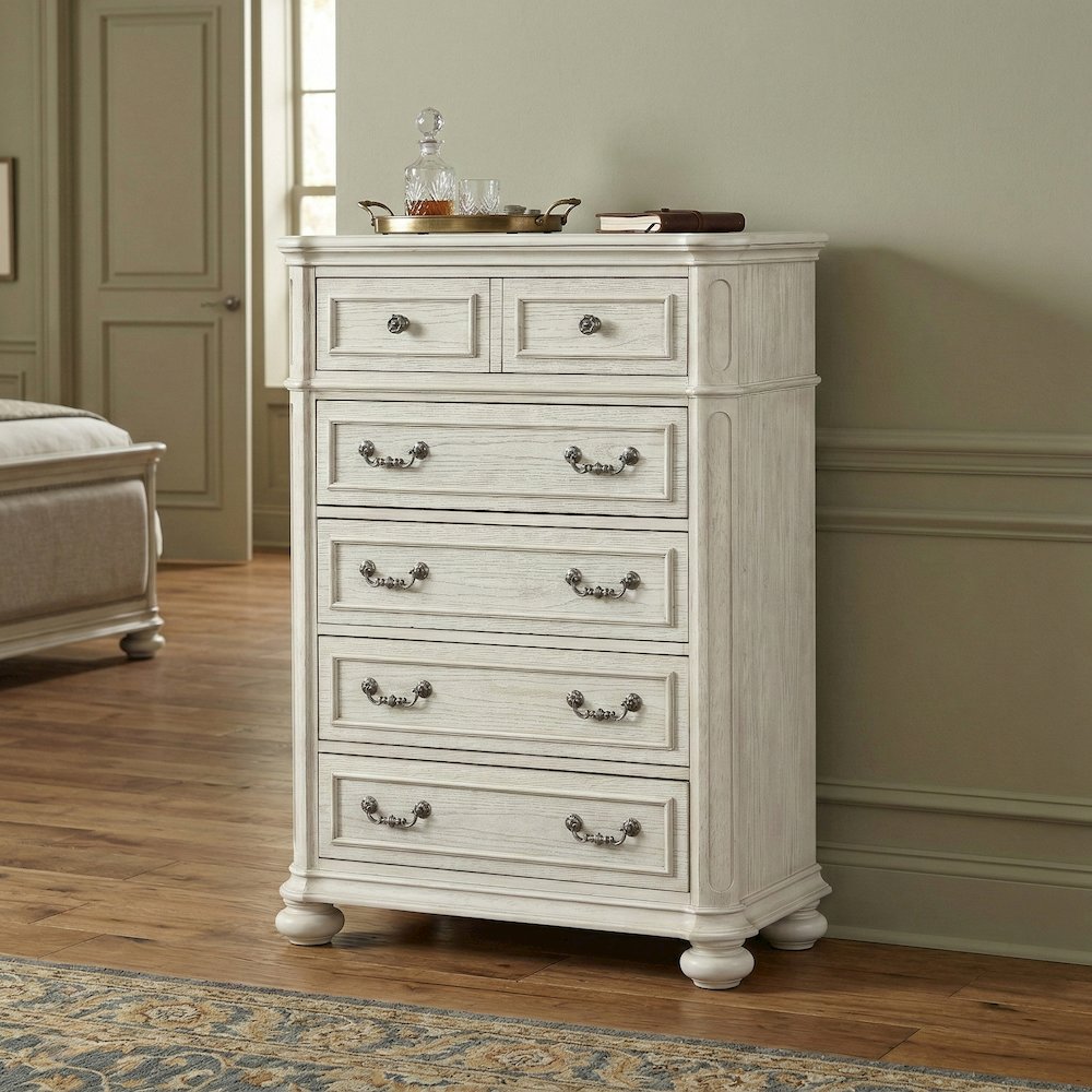 Nelson 5-Drawer Bedroom Chest with Flip-top, Antique White