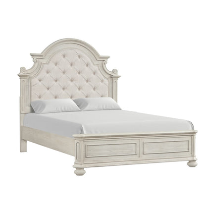 Nelson French Traditional Tufted Upholstery Bed, Antique White, Queen
