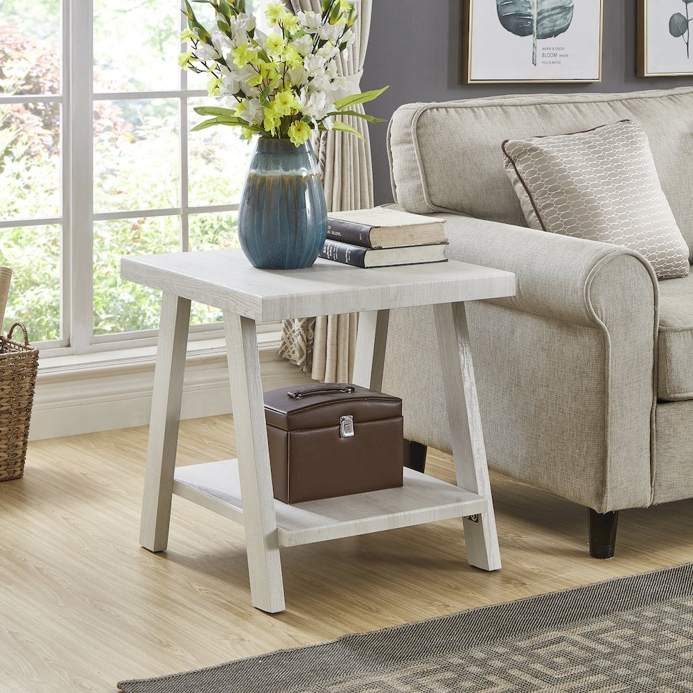 Athens Contemporary Wood Shelf Coffee Table Set in White Finish