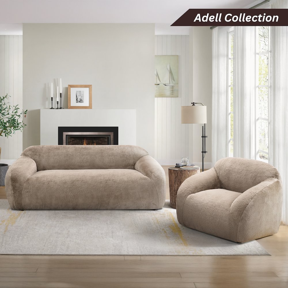Adell Polar Bear Faux Fur Swivel Cuddle Chair, Camel Brown