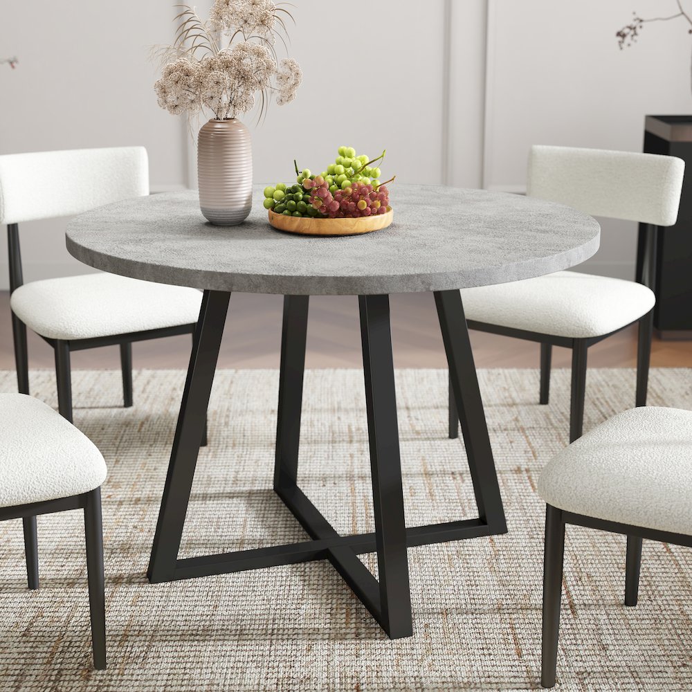 Edo 5-Piece Dining Set, Round Trestle Table and 4 Chairs, Gray and Black