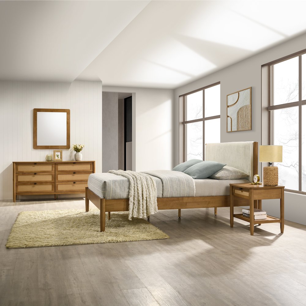 Vichy 4-Pc Bedroom Set with Queen Bed, Dresser, Mirror, Nightstand