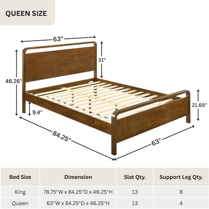 Eldren Wood Bedroom Set, Queen Platform Bed Dresser, Mirror,Two Nightstands