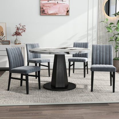 5-Piece Dining Set, Off-White Faux Marble Dining Table with Four Chairs, Gray