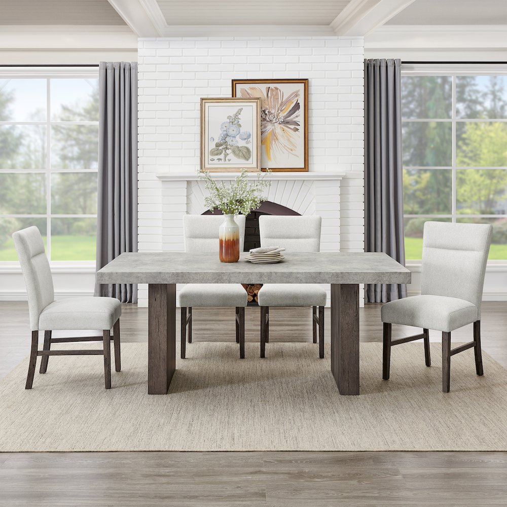 Sorlen Modern 5-Piece Dining Set, 3D Faux Concrete Table with 4 Chairs