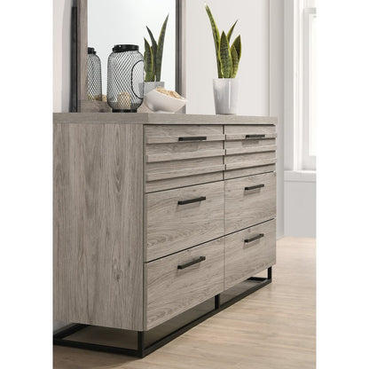 Panel Bed, Dresser, Mirror, and Nightstand, Weathered Gray, King