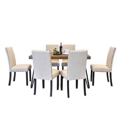 Amisos 7-Pc Dining Set, Hairpin Dining Table with 6 Chairs, Tan