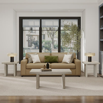 Cavira 3-Piece Faux Marble Coffee Table Set, Table and Two End Tables, Beige