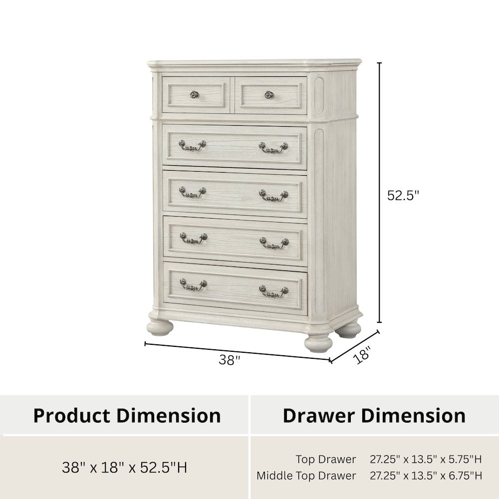 Nelson French Traditional 6-Piece Bedroom Set, Antique White, King