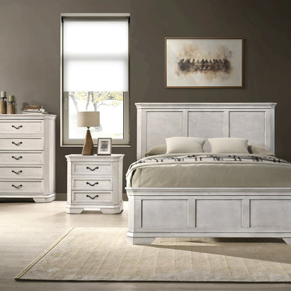 Maderne Wood Panel Bed with Dresser, Mirror, Two Nightstands, Chest, Queen