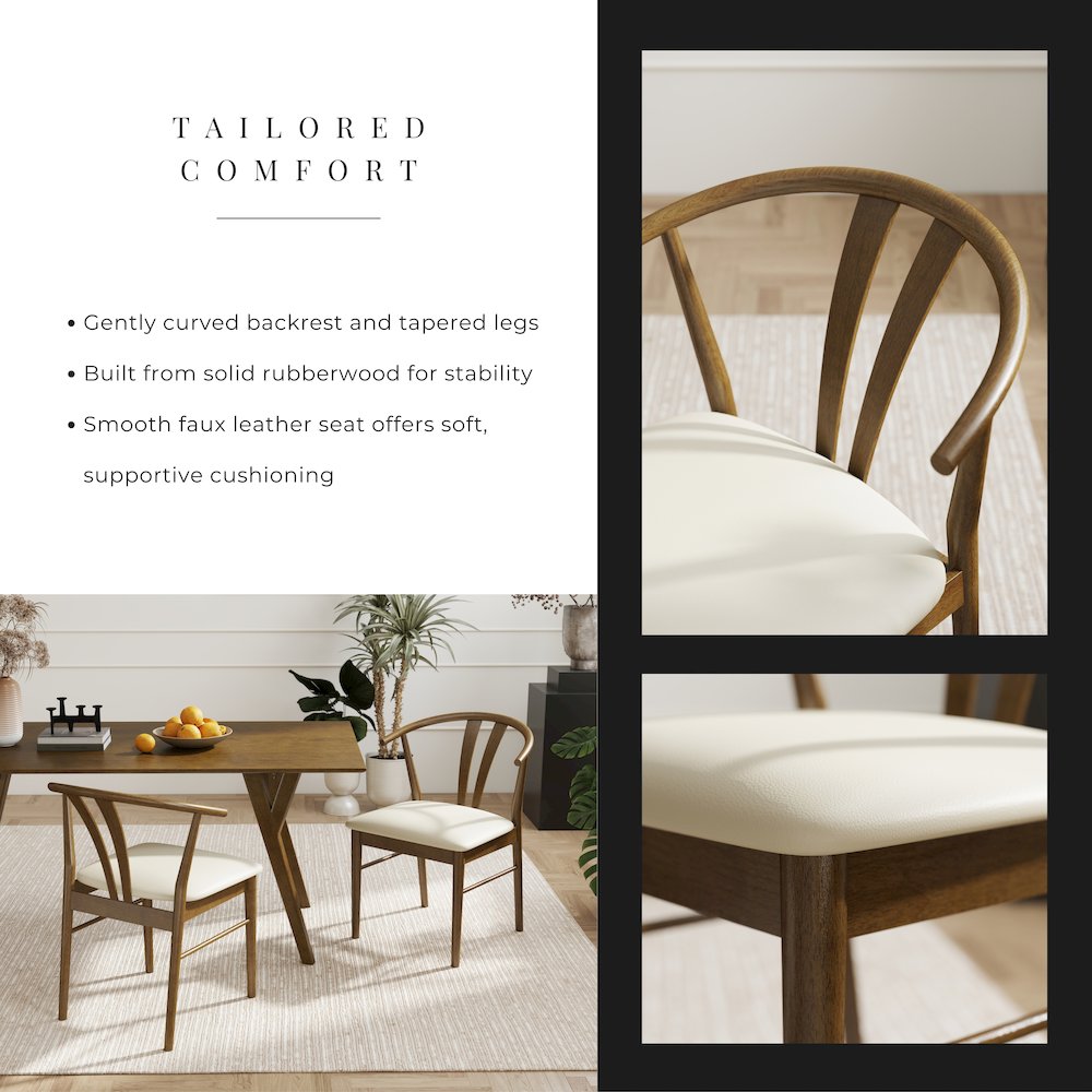 5-Piece Dining Set, Walnut Finished Dining Table with 4 Brown Wishbone Chairs