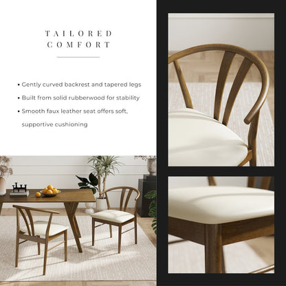 5-Piece Dining Set, Walnut Finished Dining Table with 4 Brown Wishbone Chairs