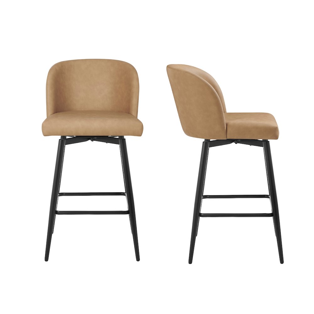 Rhythm Upholstered Counter Height Stool, 360° Swivel, Set of 2, Camel