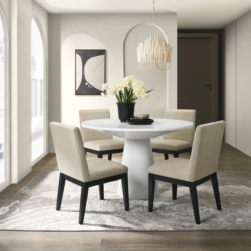 Rocco 5-Pc 48'' Pedestal Dining Set, Round Pedestal Table with 4 Chairs