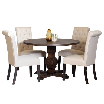 Kerbau 5-Pc Dining Set, Pedestal Round Table with 4 Stylish Chairs, Tan