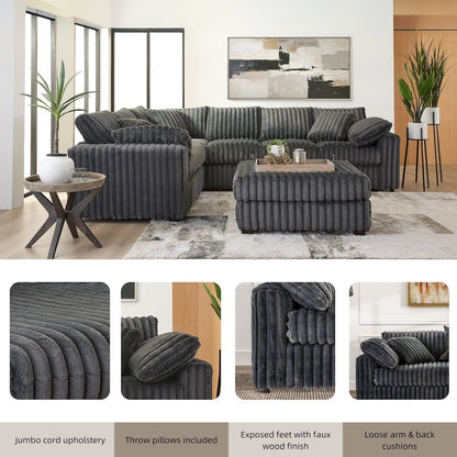 Belvoir 2-PC Living Room Set, L-shape Sectional and Accent Ottoman, Charcoal