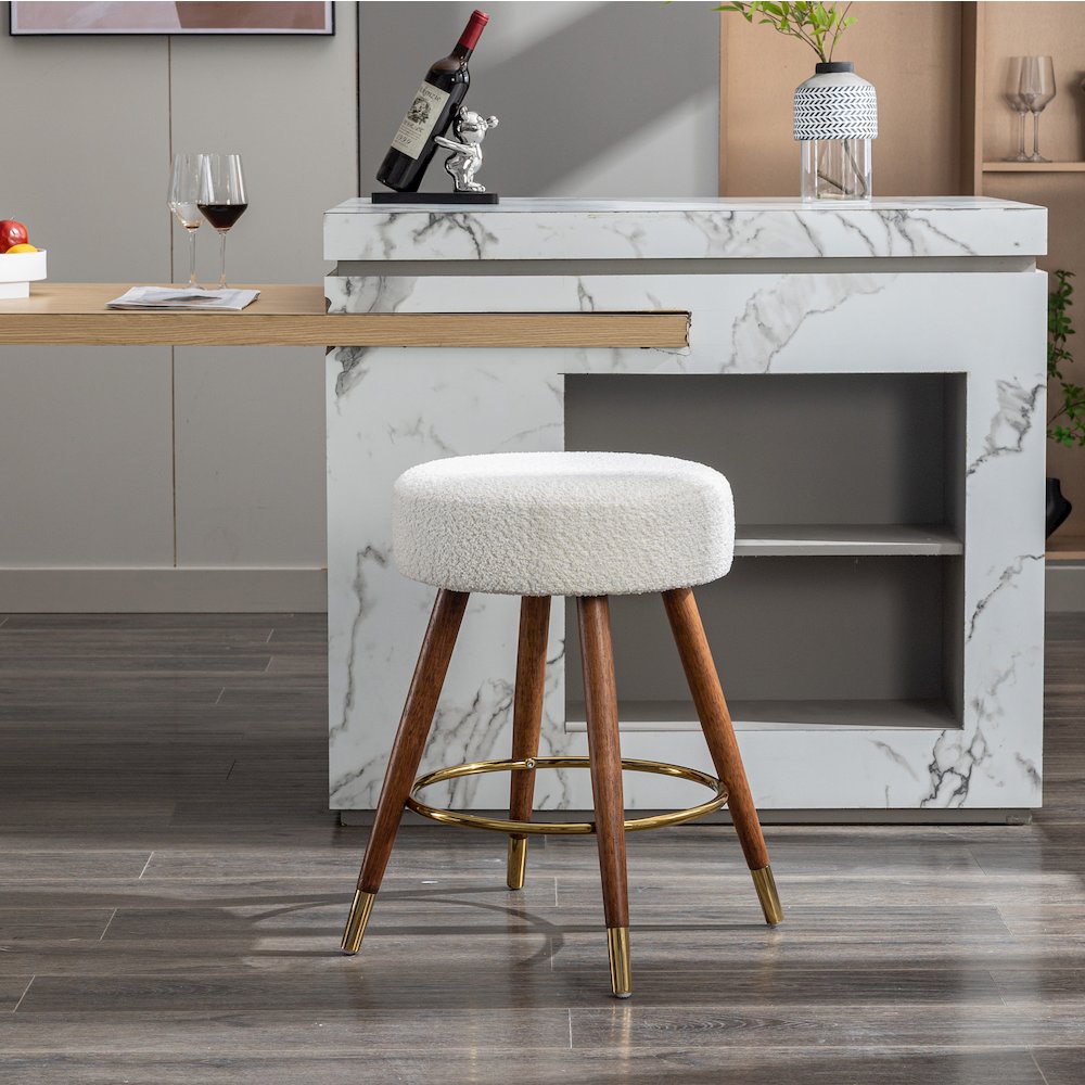 MoMo Boucle Upholstered Counter Height Stool, 360° Swivel, White