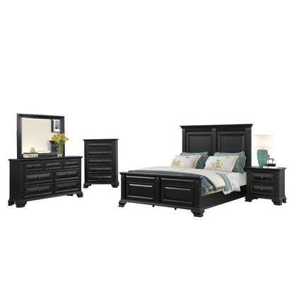Vintage Black Wood Bedroom Set, Queen Bed, Dresser, Mirror, Nightstand, Chest