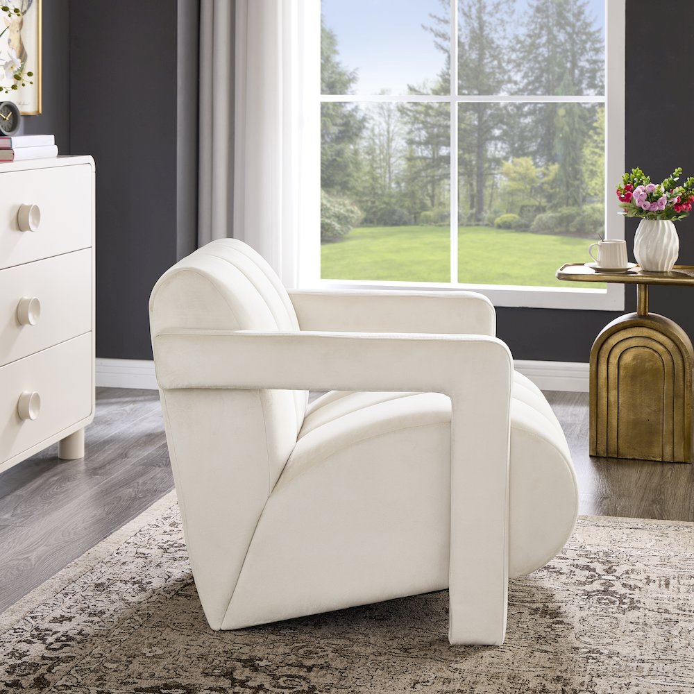 Velmor Contemporary Velvet Accent Armchair, Ivory