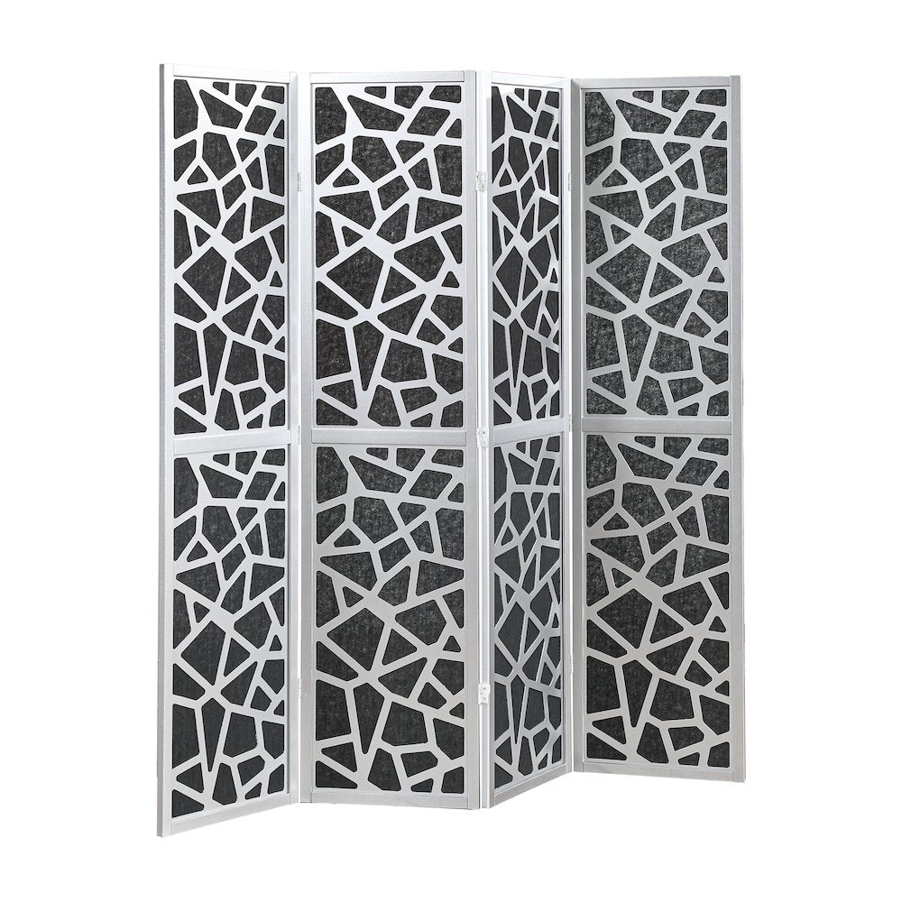 4-Panel Wood Room Divider, Folding Portable Partition Screen, Black and Silver