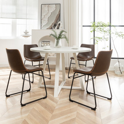 Varna 5-Pc Round Dining Set, Trestle Dining Table with 4 Chairs, Antique Brown